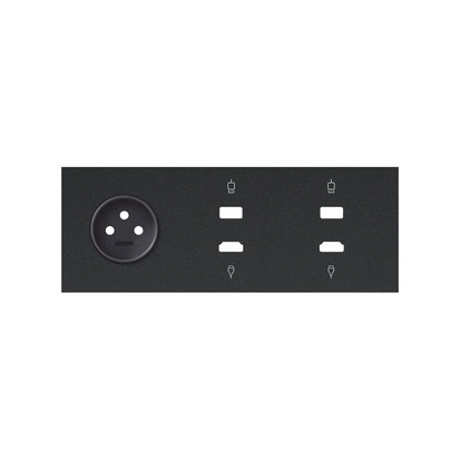 SIMON 100 Panel 3-krotny: 1 gniazdo z uziemieniem 2P+Z + 1xHDMI + 1xUSB + 1xTV + 1xUSB, czarny mat [1]