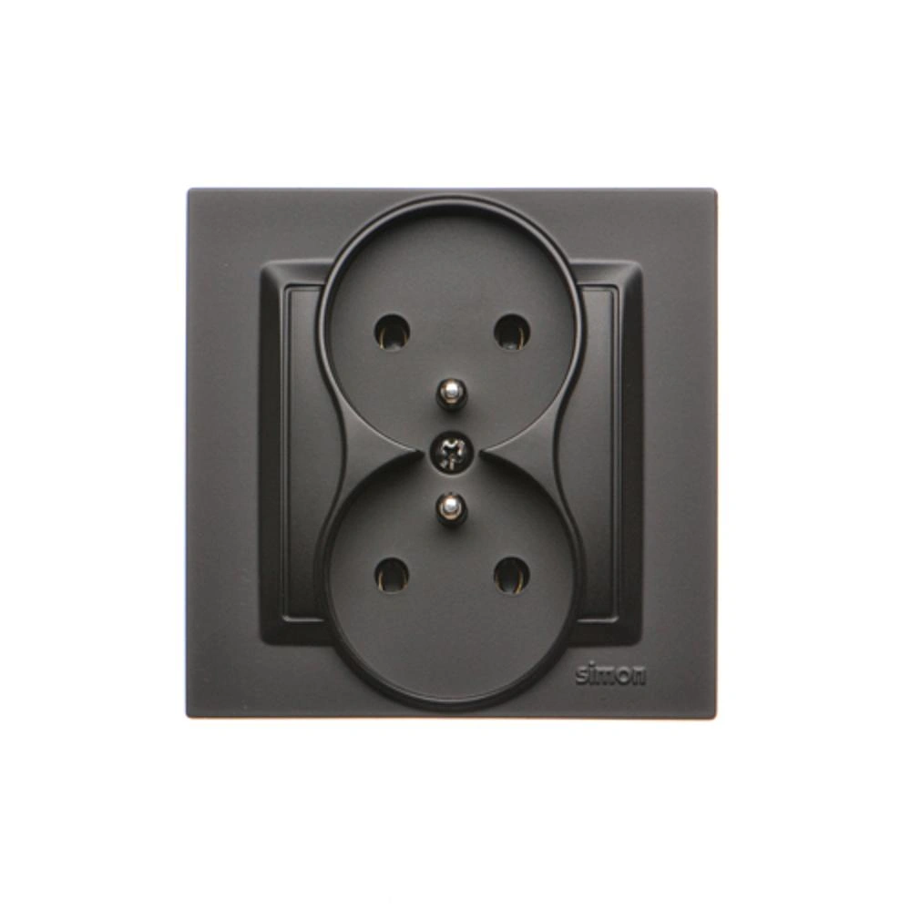SIMON 10 gniazdo podwójne z uziemieniem 2x(2P+Z), zaciski śrubowe, czarny mat [10] [monoblok, kompletne]