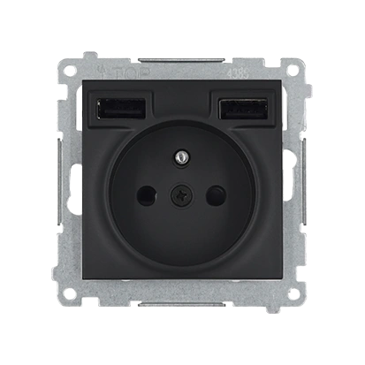 Simon 54 gniazdo wtyczkowe z zintegrowaną ładowarką 2xUSB (moduł), 2.1 A, 5V DC, 230V; czarny