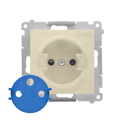 SIMON 55 Gniazdo pojedyncze DATA z uziemieniem z kluczem uprawniającym 2P+Z, szybkozłącza, szampański mat [10]