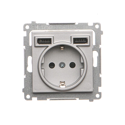 SIMON 55 gniazdo pojedyncze z uziemieniem typu SCHUKO ze zintegrowaną ładowarką 2xUSB A, aluminium mat [10]