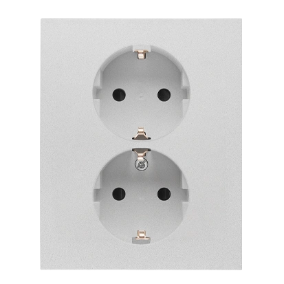 SIMON 55 gniazdo podwójne z uziemieniem typu SCHUKO, zaciski śrubowe, aluminium mat [10]