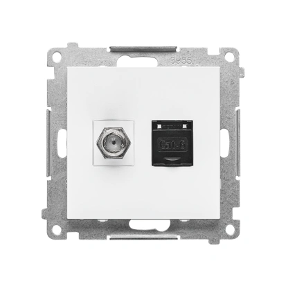 SIMON 55 Gniazdo antenowe typu „F” + komputerowe RJ45 kat.6, biały mat [10]