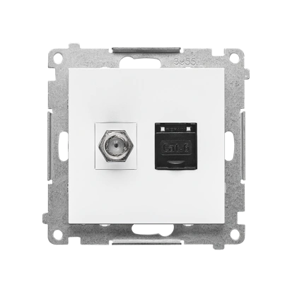 SIMON 55 Gniazdo antenowe typu „F” + komputerowe RJ45 kat.6, biały mat  [10]