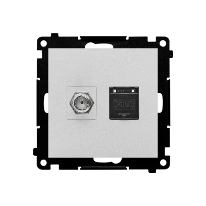 SIMON 55 gniazdo antenowe typu „F” + komputerowe RJ45 kat.6, aluminium mat [10]
