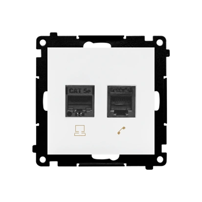 SIMON 55 gniazdo komputerowe RJ45 kat. 5e + tel. RJ12, biały mat [10]