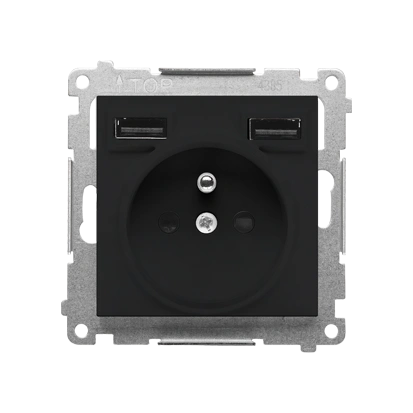 SIMON 55 gniazdo wtyczkowe z zintegrowaną ładowarką 2xUSB A (moduł), 2.1 A, 5V DC, 230V; czarny mat WMDW-001112-149