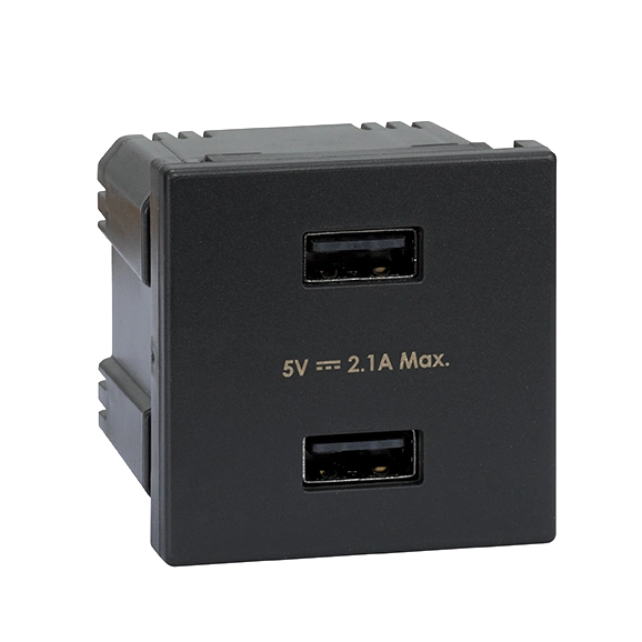 USB ładowarka K45 (45x45) gniazdo typ A 5V/2,1A; szary grafit