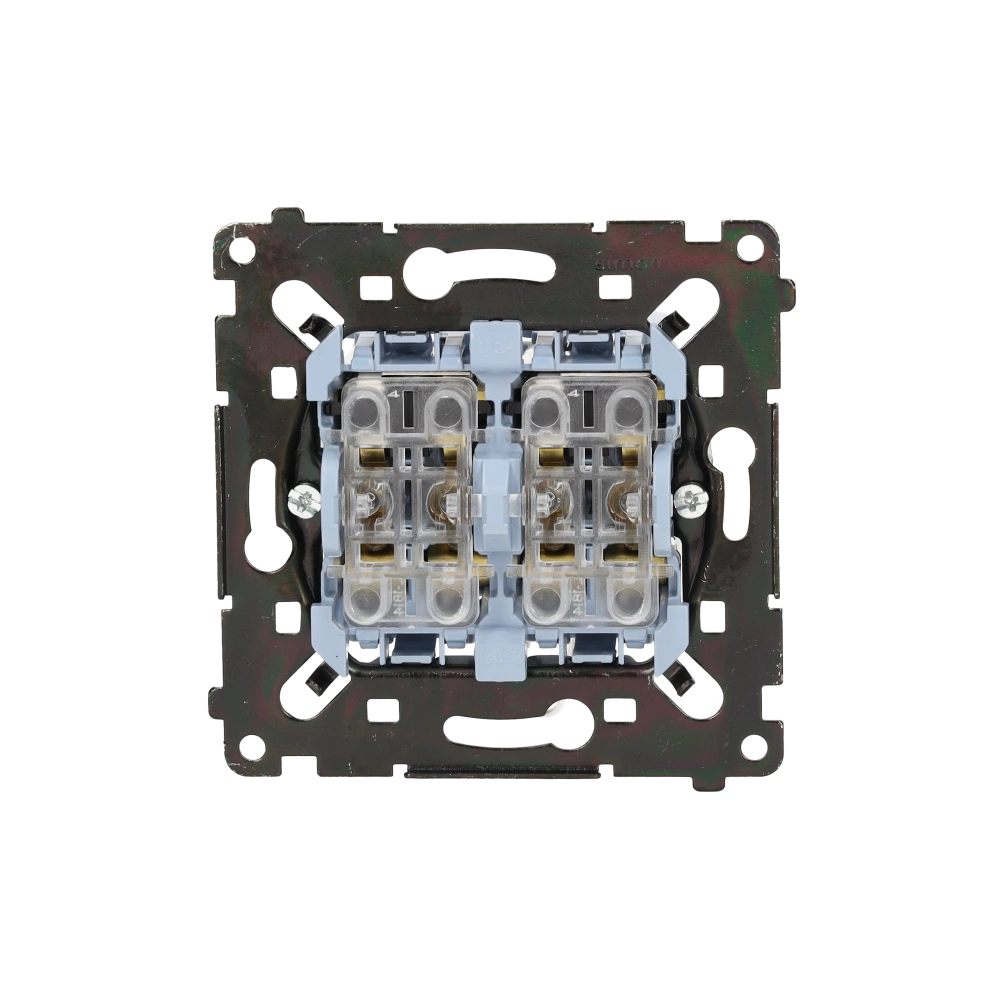 SIMON 55 łącznik krzyżowy podwójny (mechanizm) 10AX, 250V~, szybkozłącza, czarna rama montażowa