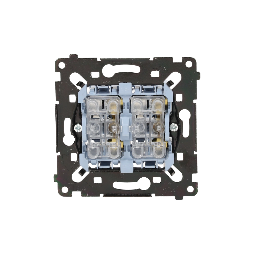 SIMON 55 łącznik roletowy podwójny trójpozycyjny 1-0-2 (mechanizm) 10 A, 250V~, szybkozłącza, czarna rama montażowa