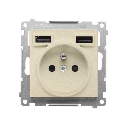 Simon 55 WMDW-001112-144 gniazdo wtyczkowe z zintegrowaną ładowarką 2xUSB A (moduł), 2.1 A, 5V DC, 230V; Szampański mat *Wycofany z oferty - do wyczerpania zapasów magazynowych