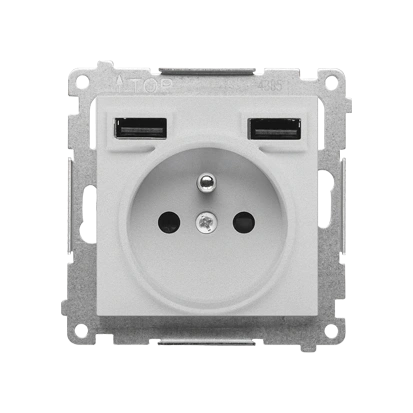 SIMON 55 gniazdo wtyczkowe z zintegrowaną ładowarką 2xUSB A (moduł), 2.1 A, 5V DC, 230V; Aluminium mat [wycofane --> zamiennik:TGZ1ZUSB2CA.01/143]