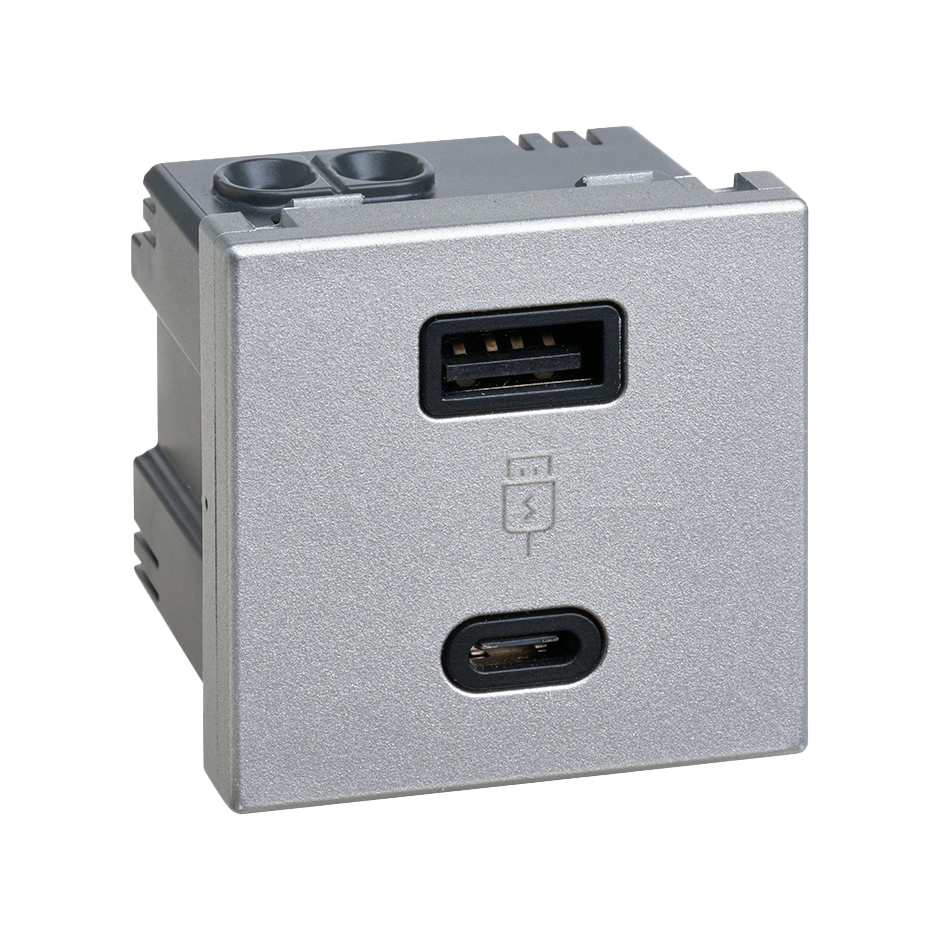 SIMON CONNECT Ładowarka USB TSC-K126F-8, A+C 3,1A; 5V; szybkie ładowanie 45x45mm; aluminium
