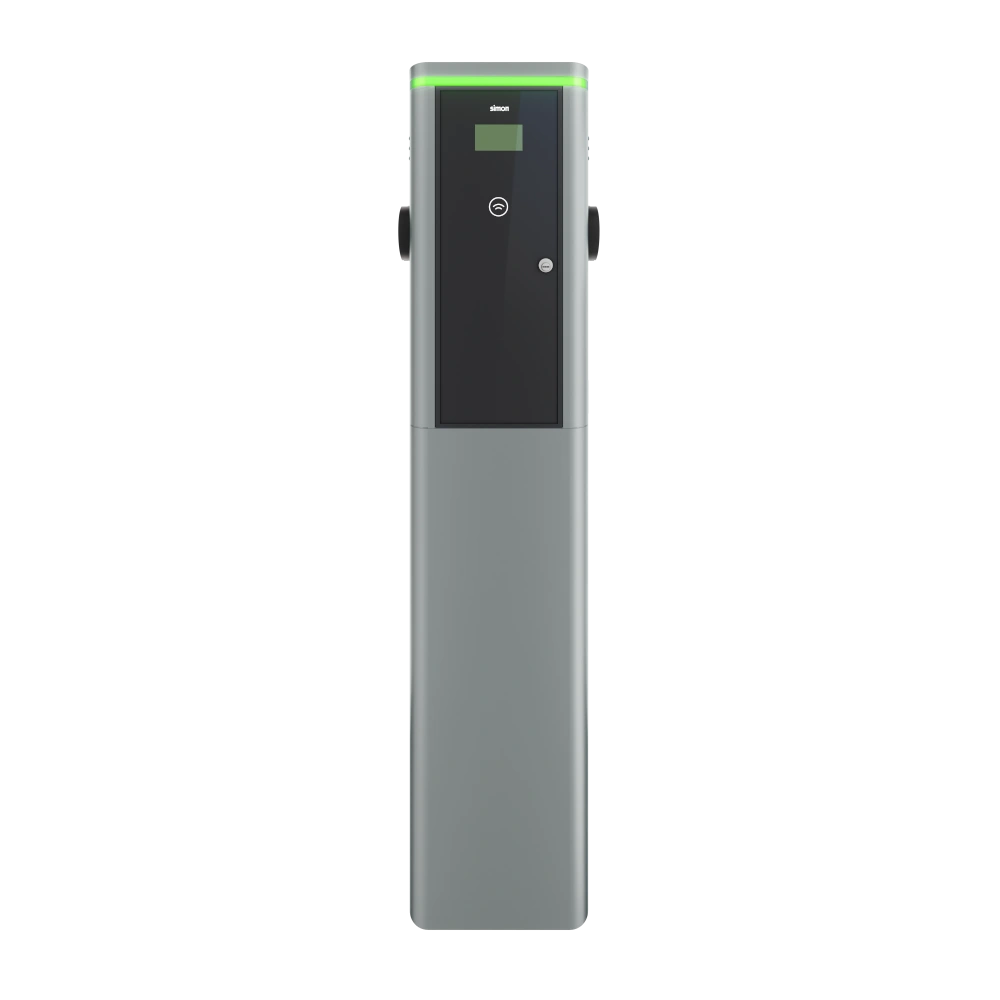 SIMON NEON Stacja ładowania pojazdów elektrycznych, cokół, 3 fazy, 32A, 44kW, 2x gniazdo T2, RFID, MID, modem 4G/LTE, wył. nadpr. 40A kl. C wył. różnic. 30mA kl. A [1]