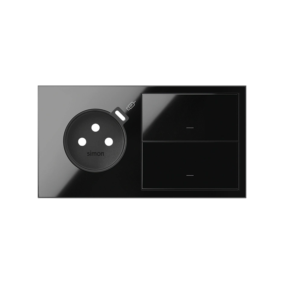 SIMON 100 Panel 2-krotny: 1 gniazdo z 1 zintegrowana ładowarka USB C + 2 klawisze, czarny [1]