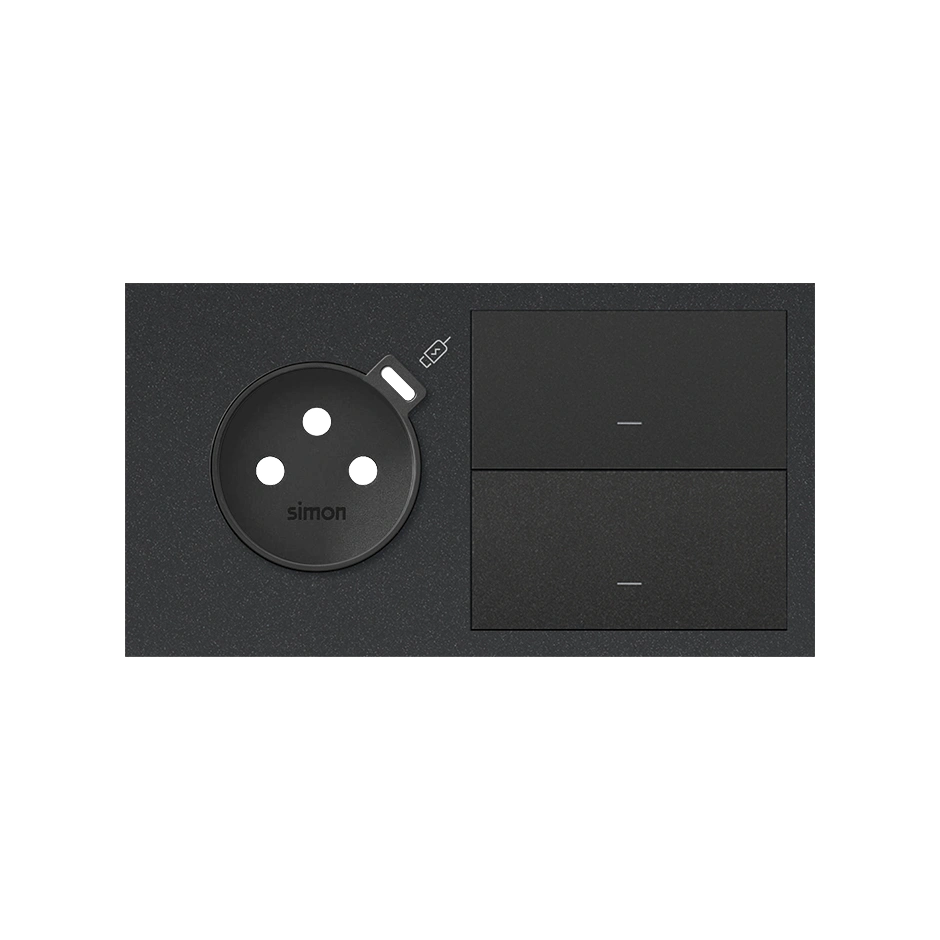 SIMON 100 Panel 2-krotny: 1 gniazdo z 1 zintegrowana ładowarka USB C + 2 klawisze, czarny mat [1]