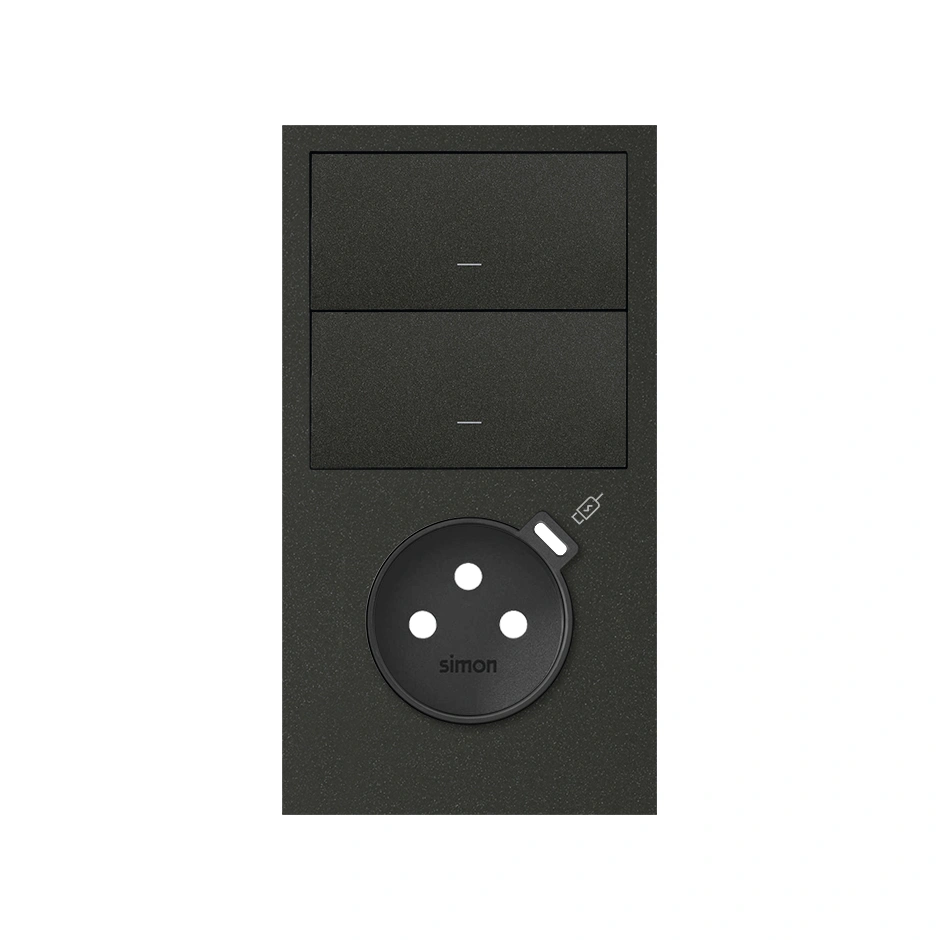 SIMON 100 Panel 2-krotny pion: 2 klawisze + gniazdo z zintegrowaną ładowarką USB C, czarny mat [1]