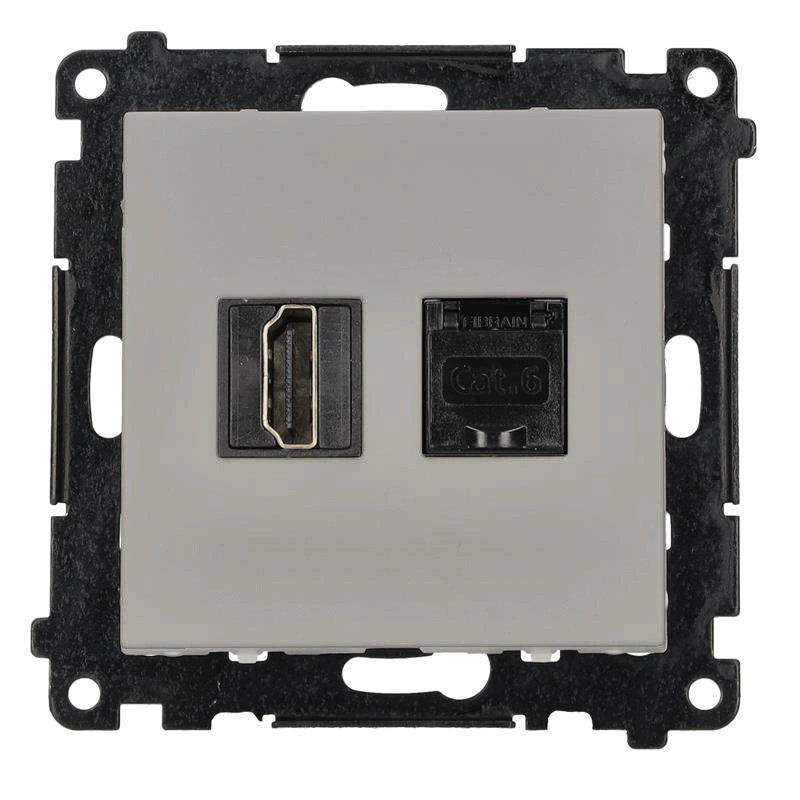 SIMON 55 gniazdo HDMI 2.1 + RJ45 kat.6, aluminium mat [10]