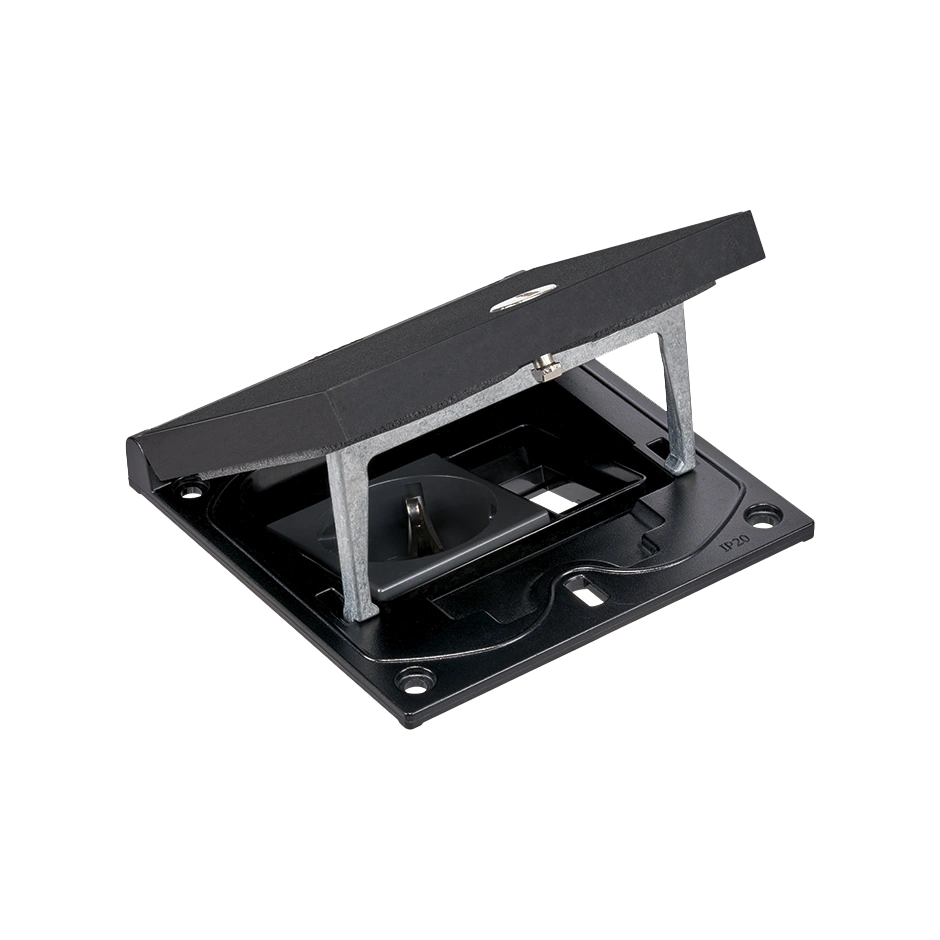 SIMON CONNECT Wkład z pokrywą, gniazdo typu SCHUKO, moduł 22,5x45mm z zatrzaskiem Keyston na złącza RJ45 lub multimedialne, zamek z ułatwionym dostępem, czarny [1]
