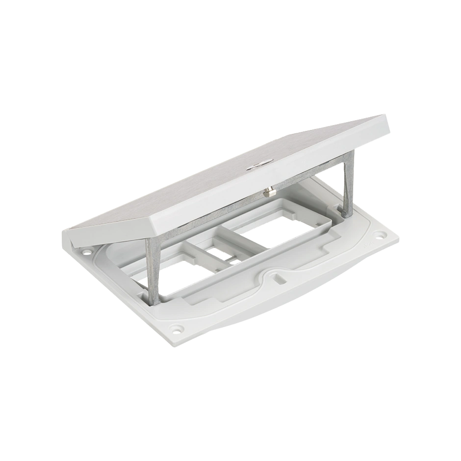 SIMON CONNECT Wkład z pokrywą, puste miejsce na dwa moduły 45x45mm, moduł 22,5x45mm z zatrzaskiem Keyston 2 miejsca na złącza RJ45 lub multimedialne, zamek imbusowy, stal nierdzewna [1]
