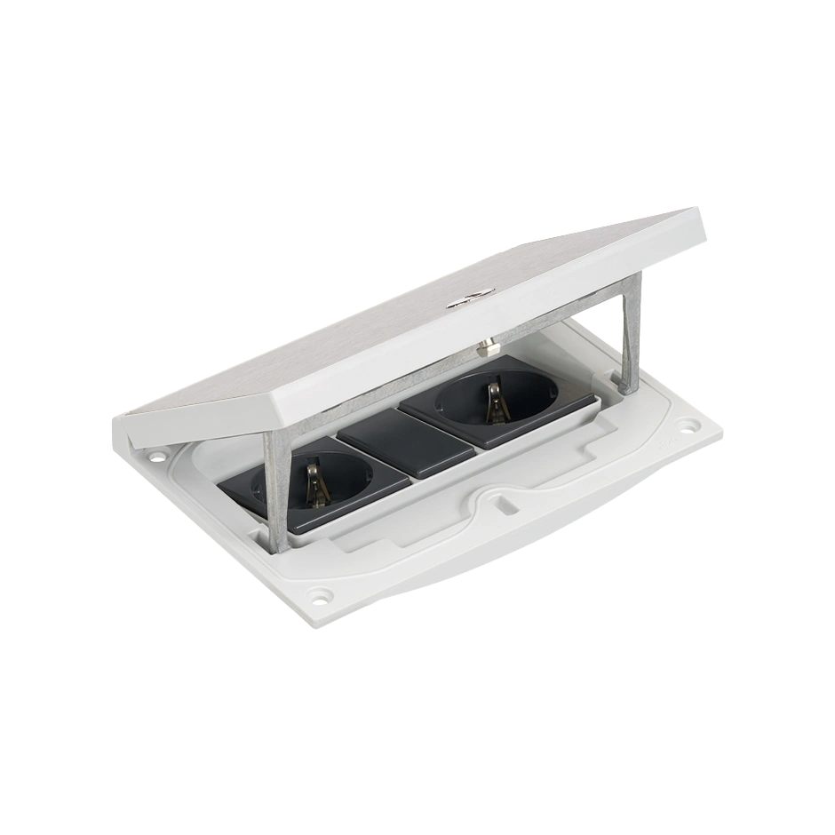SIMON CONNECT Wkład z pokrywą, 2x gniazdo typu SCHUKO i zaślepka 22,5x45mm, zamek z ułatwionym dostępem, stal nierdzewna [1]