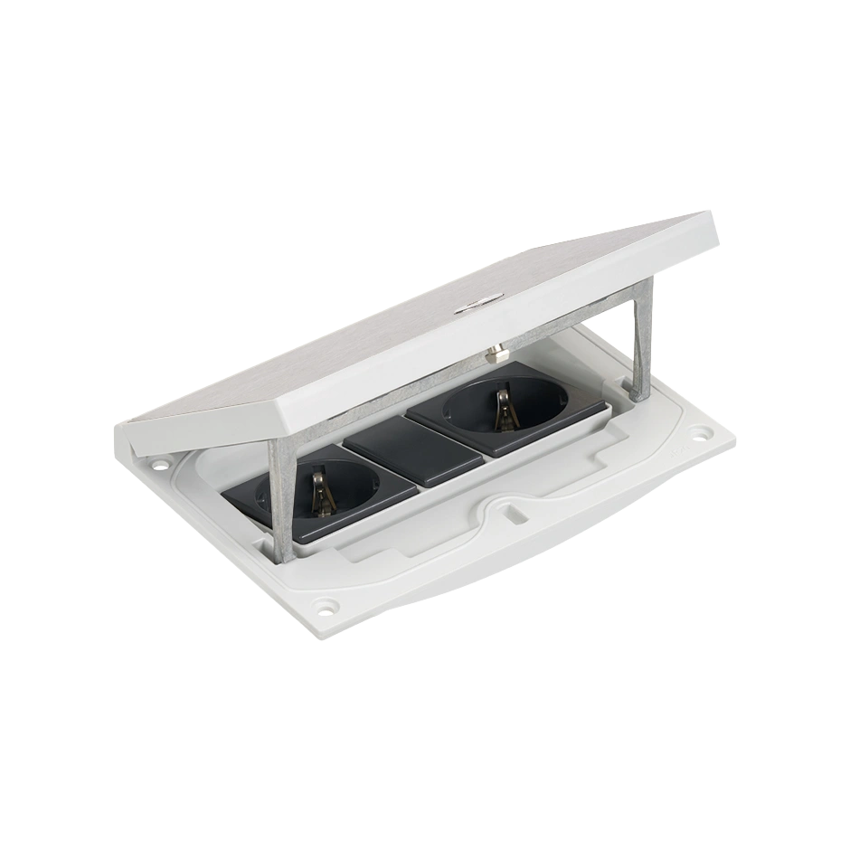SIMON CONNECT Wkład z pokrywą, 2x gniazdo typu SCHUKO i zaślepka 22,5x45mm, zamek imbusowy, stal nierdzewna [1]