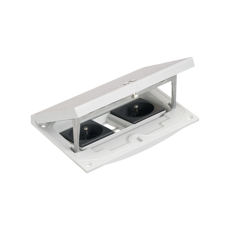 SIMON CONNECT Wkład z pokrywą, 2x(2P+Z), moduł 22,5x45mm z zatrzaskiem Keyston na złącza RJ45 lub multimedialne, zamek z ułatwionym dostępem, stal nierdzewna [1]
