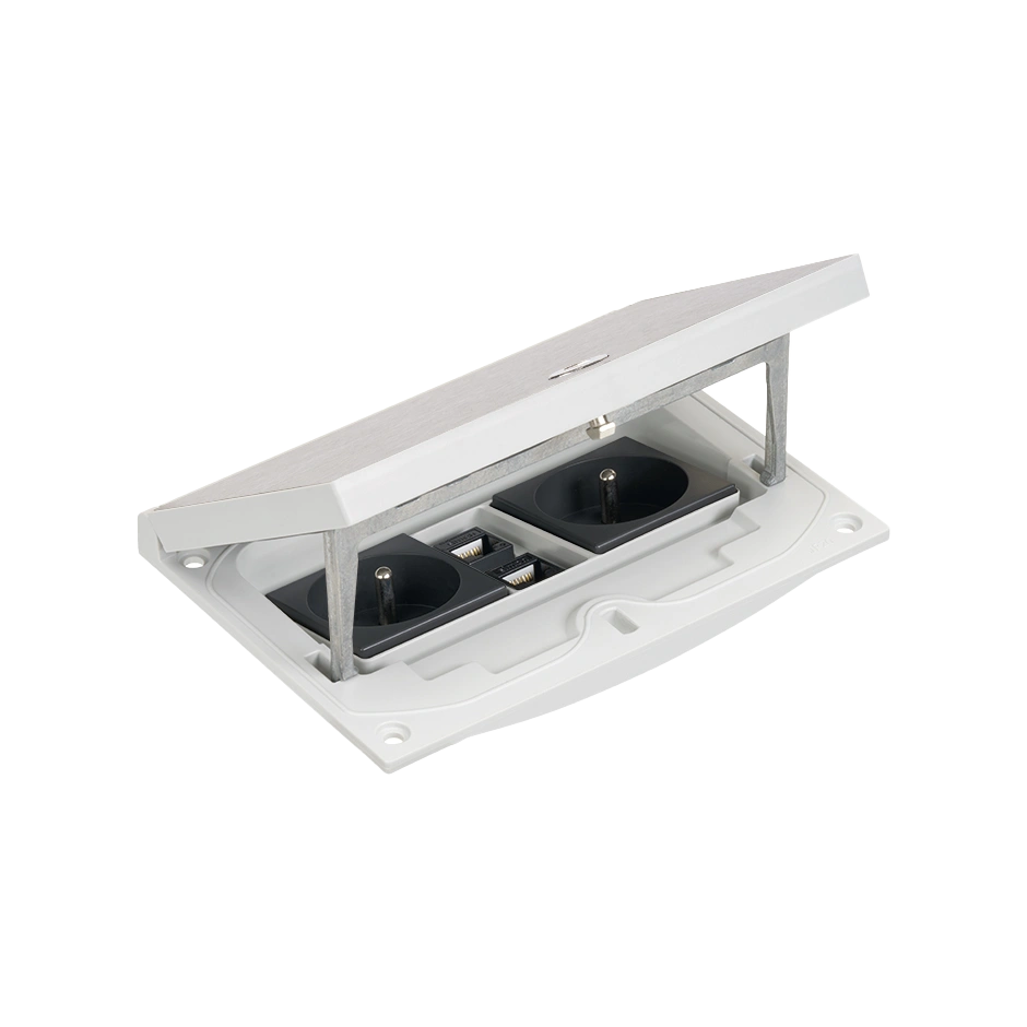 SIMON CONNECT Wkład z pokrywą, 2x(2P+Z), 2x moduł RJ45 kat. 5e UTP, zamek imbusowy, stal nierdzewna [1]