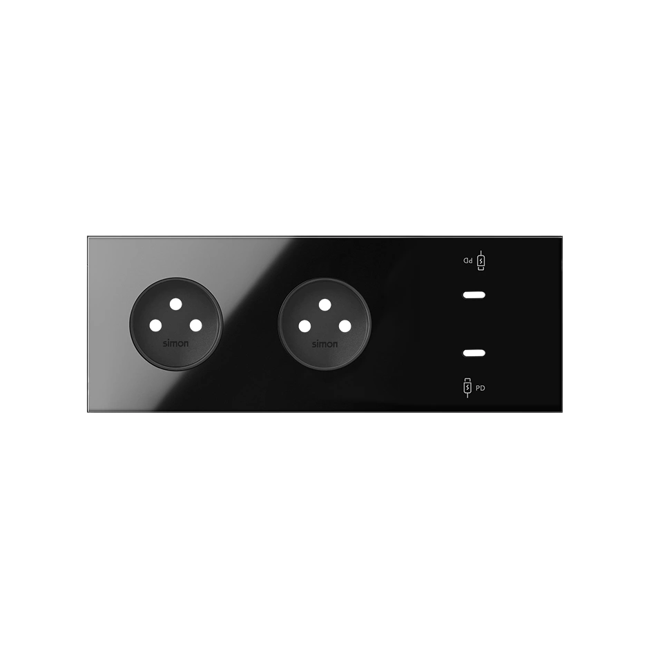 SIMON 100 Panel 3-krotny: 2 gniazda + 2x1 ładowarka USB C, czarny [1]
