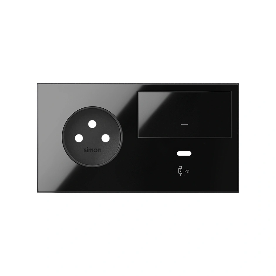 SIMON 100 Panel 2-krotny: 1 gniazdo + 1 klawisz + 1 ładowarka USB C (prawa strona), czarny [1]