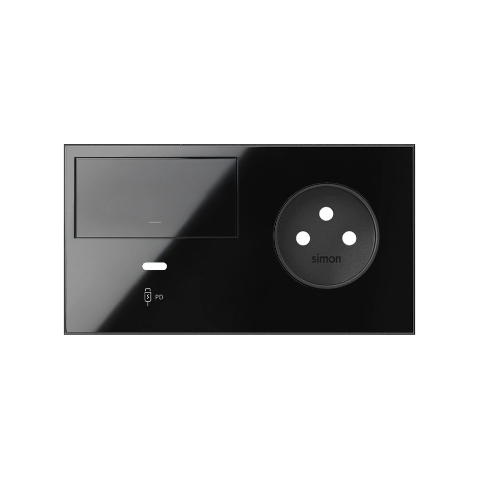 SIMON 100 Panel 2-krotny: 1 gniazdo + 1 klawisz + 1 ładowarka USB C (lewa strona), czarny [1]