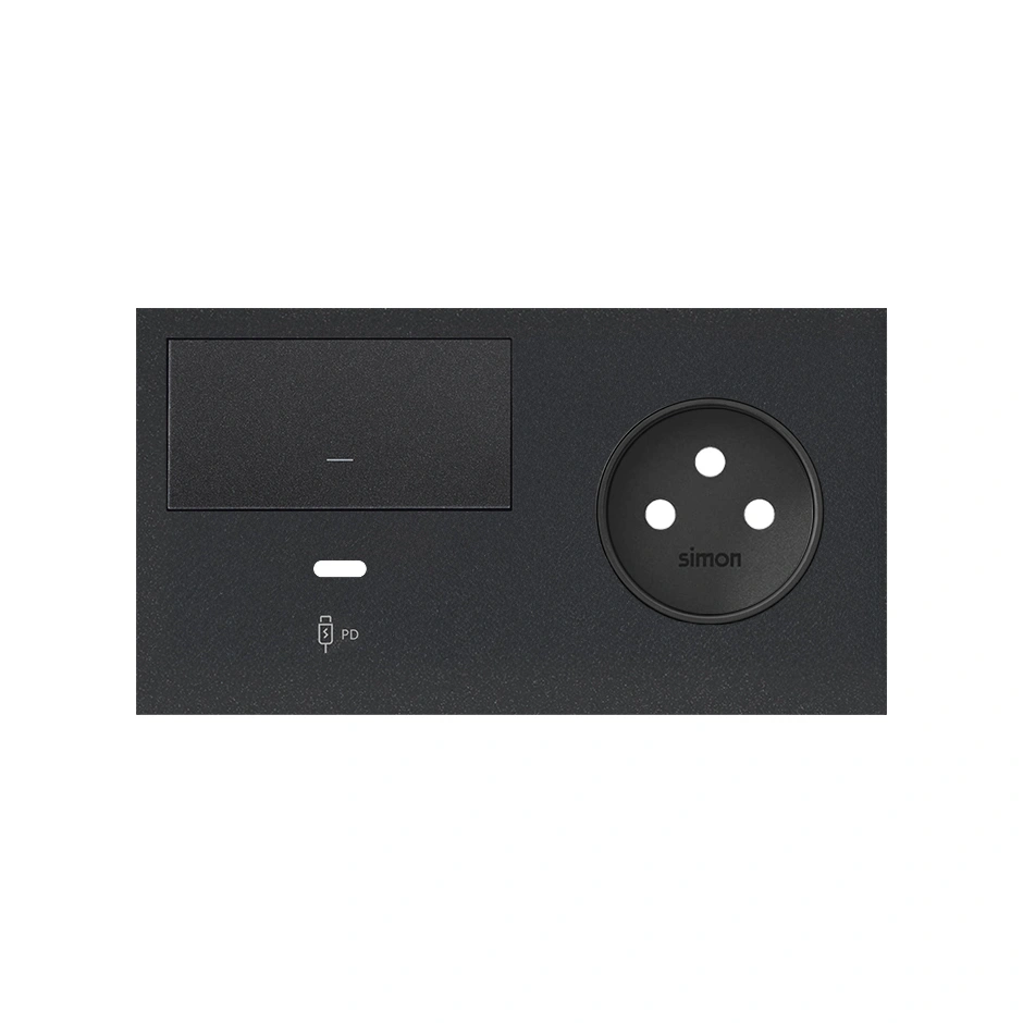 SIMON 100 Panel 2-krotny: 1 gniazdo + 1 klawisz + 1 ładowarka USB C (lewa strona), czarny mat [1]