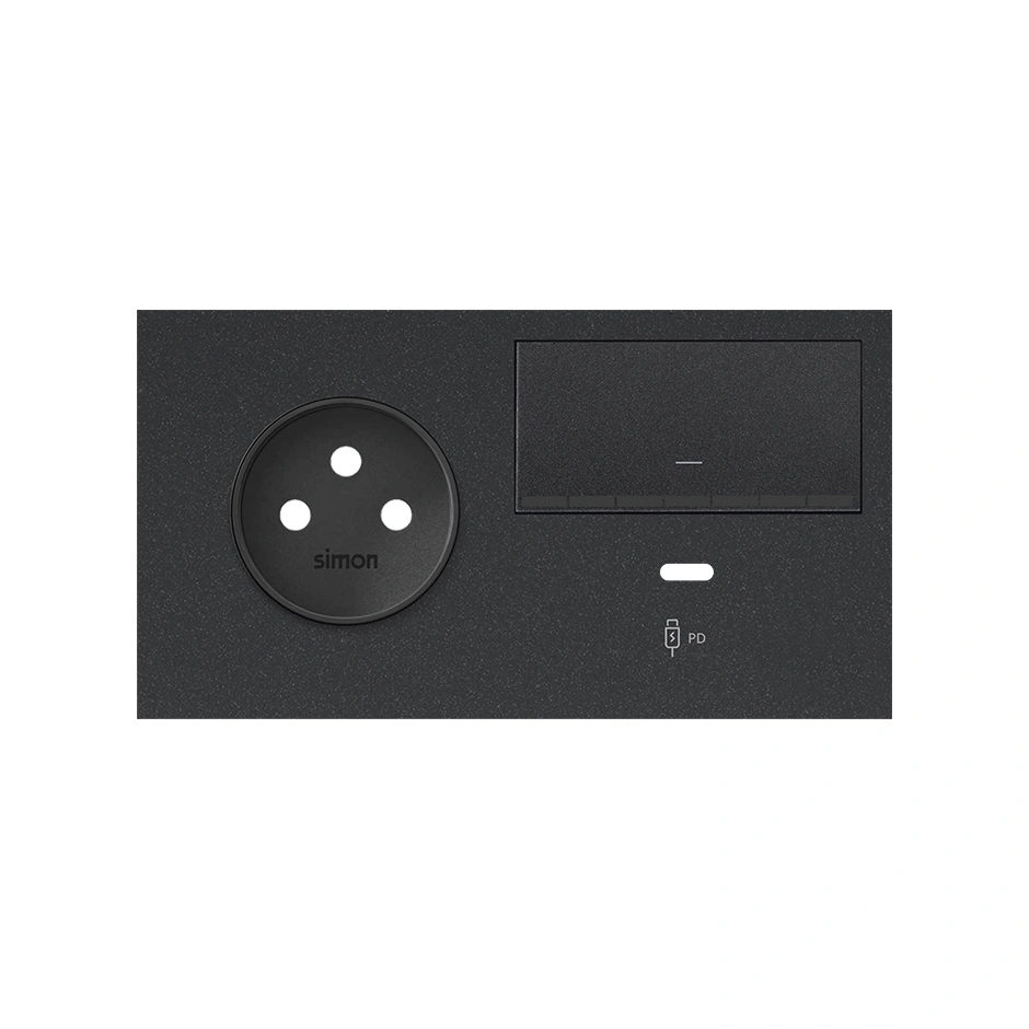 SIMON 100 Panel 2-krotny: 1 gniazdo + 1 ściemniacz + 1 ładowarka USB C (prawa strona), czarny mat [1]