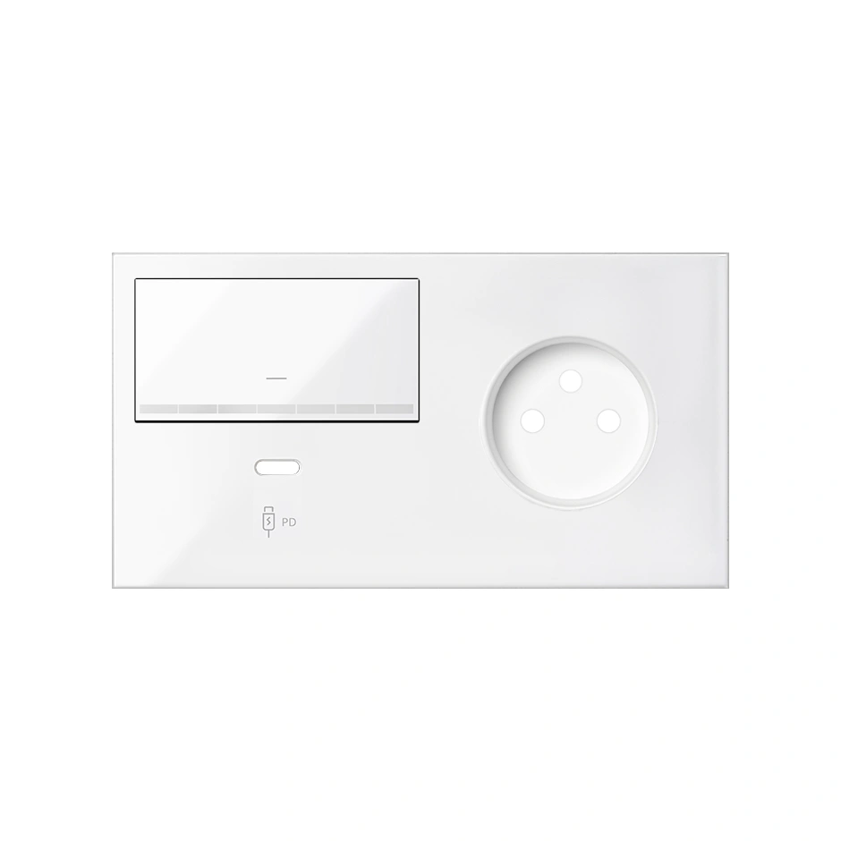 SIMON 100 Panel 2-krotny: 1 gniazdo + 1 ściemniacz + 1 ładowarka USB C (lewa strona), biały [1]