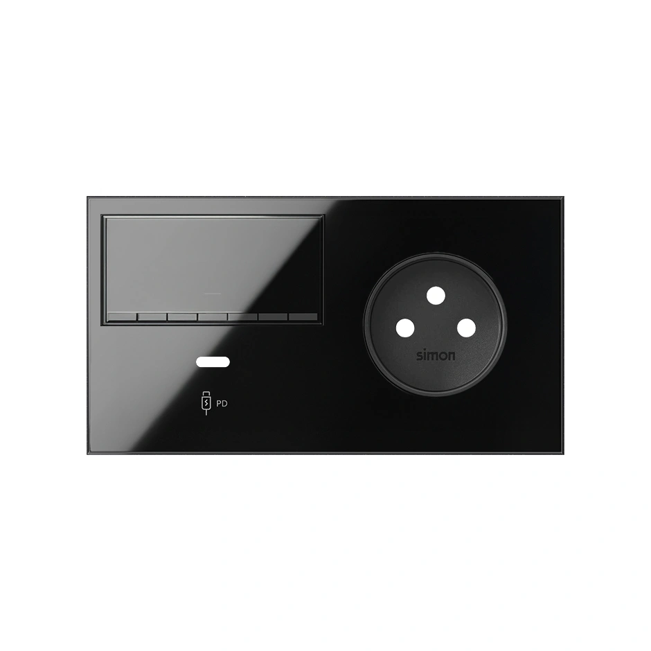 SIMON 100 Panel 2-krotny: 1 gniazdo + 1 ściemniacz + 1 ładowarka USB C (lewa strona), czarny [1]