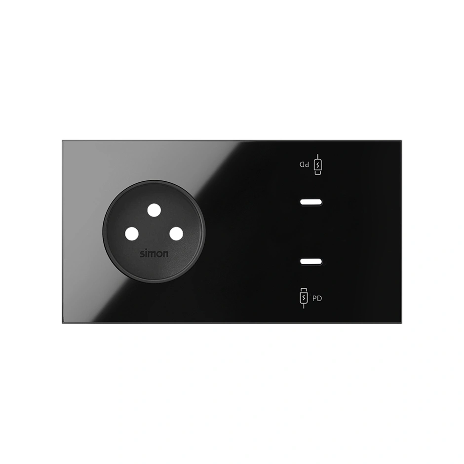 SIMON 100 Panel 2-krotny: 1 gniazdo + 2x1 ładowarka USB C, czarny [1]