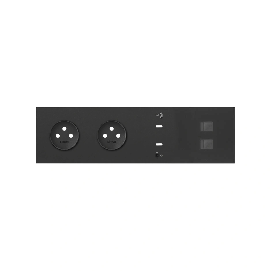 SIMON 100 Panel 4-krotny: 2 gniazda + 2x1 ładowarka USB C + 2xRJ45, czarny mat [1]