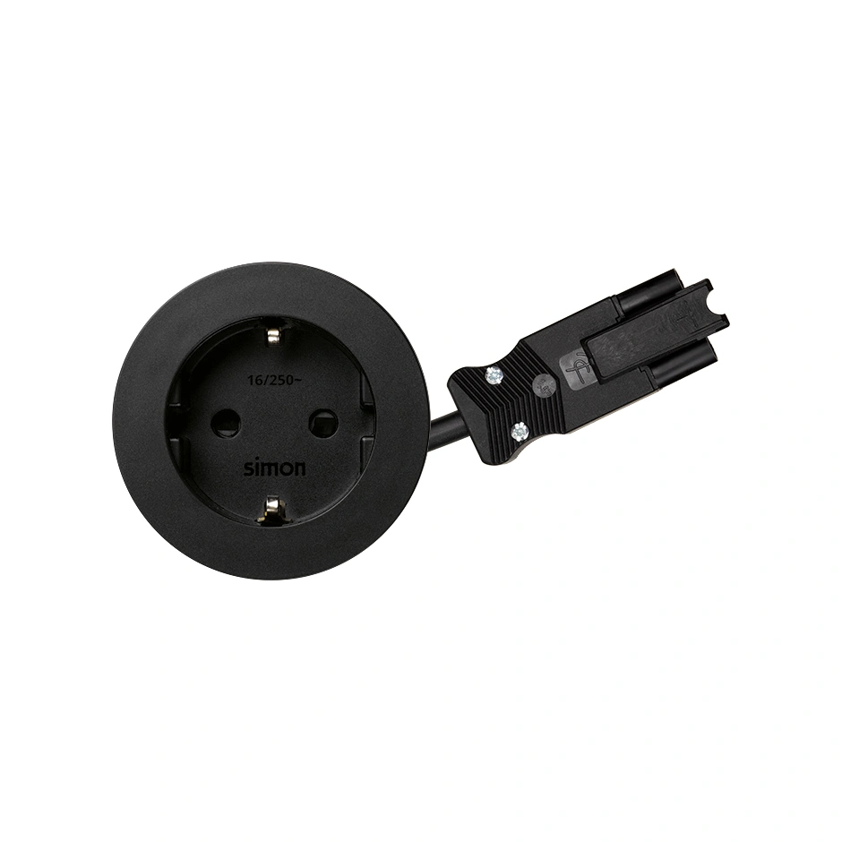 SIMON 400 gniazdo okrągłe 16A typu SCHUKO, przyłącze kabel 20cm Wieland [FI 80mm], czarny [1]