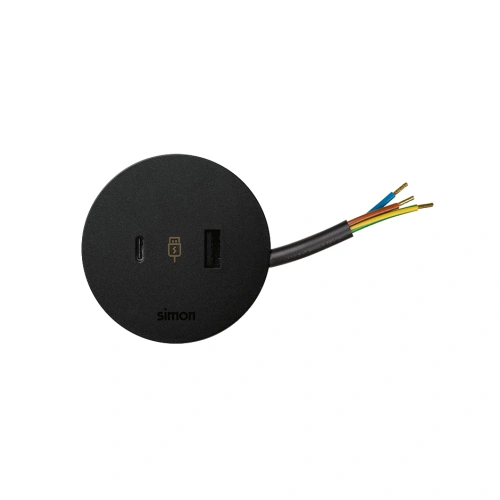 SIMON 400 Ładowarka USB A+C, kabel 20cm, czarny [1]