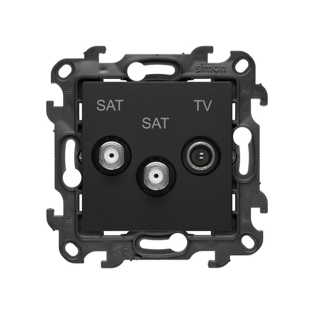 Simon 24 WS24P-2430468-098 Gniazdo antenowe satelitarne podwójne SAT-SAT-RTV (moduł). 2x Wejście: 5 MHz÷2,4 GHz; czarny mat