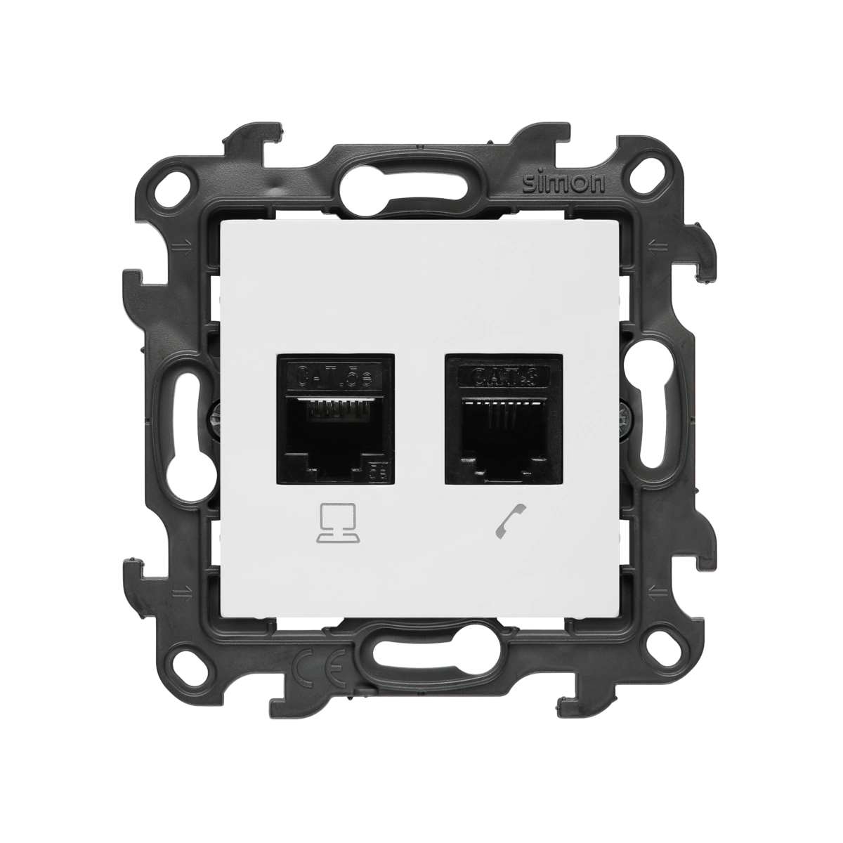 Simon 24 WS24P-2430595-030 Gniazdo komputerowe RJ45 kategoria 5e + telefoniczne RJ11 (moduł); biały