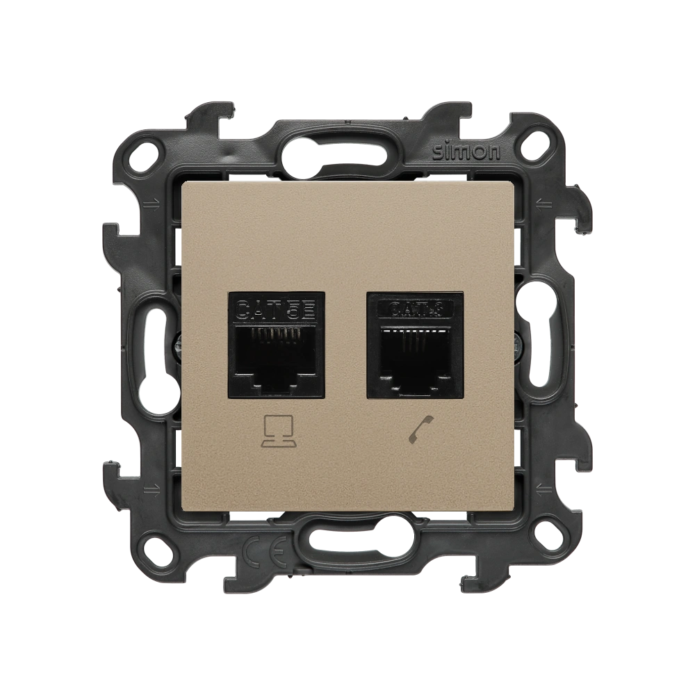 Simon 24 WS24P-2430595-034 Gniazdo komputerowe RJ45 kategoria 5e + telefoniczne RJ11 (moduł); szampański mat