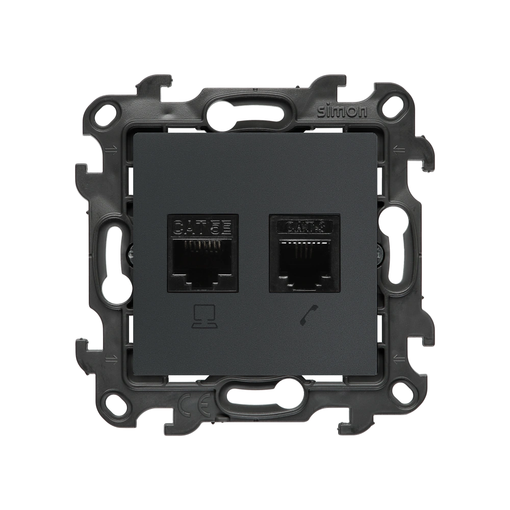 Simon 24 WS24P-2430595-038 Gniazdo komputerowe RJ45 kategoria 5e + telefoniczne RJ11 (moduł); grafitowy mat