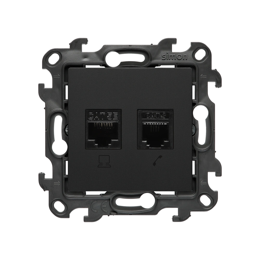 Simon 24 WS24P-2430595-098 Gniazdo komputerowe RJ45 kategoria 5e + telefoniczne RJ11 (moduł); czarny mat