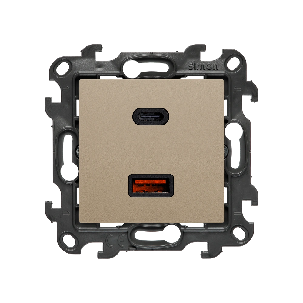 Simon 24 WS24P-2430296-034 Ładowarka USB C+A (moduł), 30W, 230V; szampański mat