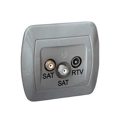 AKORD gniazdo antenowe podwójne SAT-SAT-RTV tłum.:1dB, aluminium met. [10]