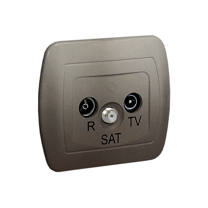 AKORD gniazdo antenowe R-TV-SAT przelotowe tłum.10dB, satynowy [10]