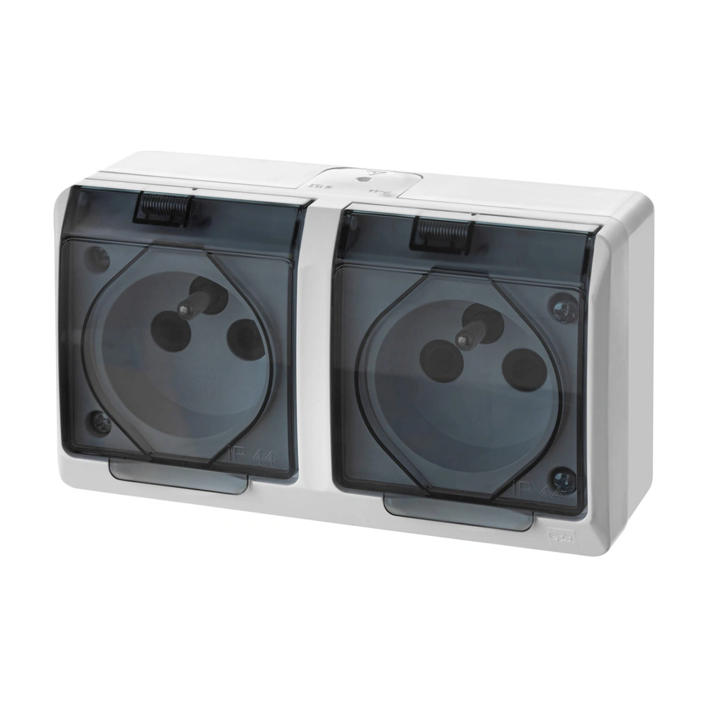 HERMES Gniazdo podwójne 2x2P+Z IP44 białe n/t / klapka dymna EP-LUX