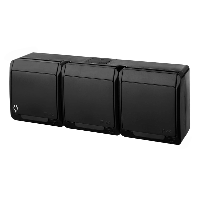 HERMES gniazdo natynkowe potrójne z uziemieniem 3x2P+Z IP44 - kolor czarny