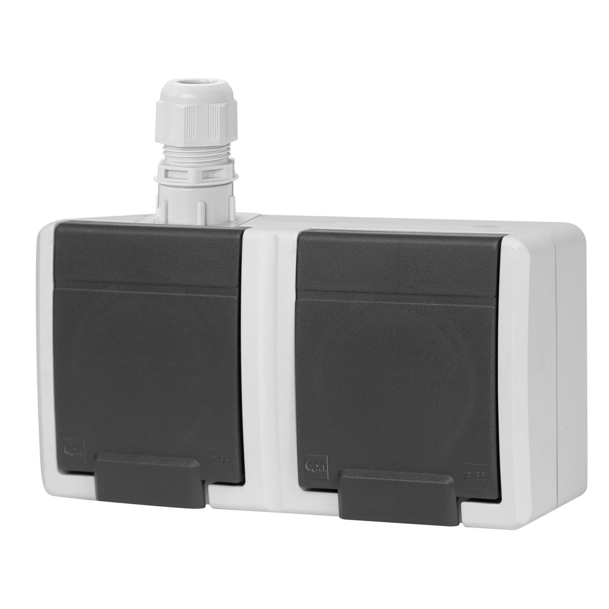 AQUANT 2K gniazdo natynkowe podwójne z uziemieniem 2x2P+Z poziom IP65 - kolor szary 7035/7016